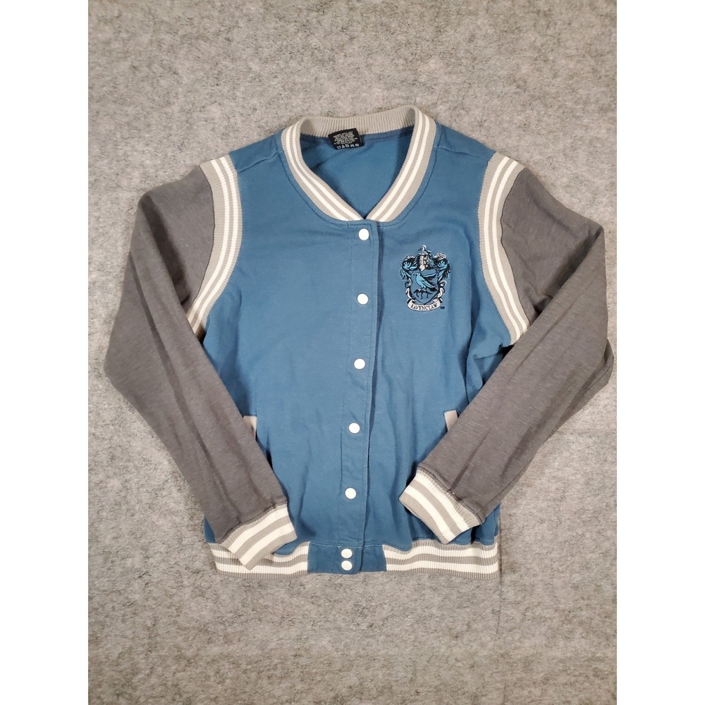 Harry Potter Womens Jacket Blue Gray Ravenclaw Varsity Snaps SIZE XL
